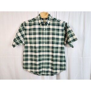 Eddie Bauer Men's Green Plaid Short Sleeve Button-Down Shirt | Size Large